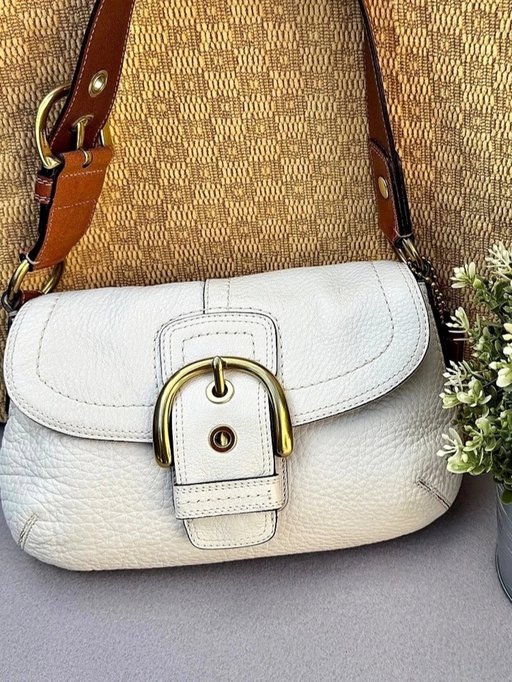 Coach Legacy Small Pebbled Leather Shoulder Bag White & Brown 11840